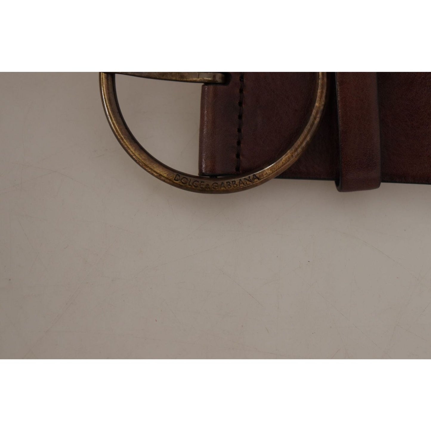 Dolce & Gabbana Elegant Leather Belt with Engraved Buckle dark-brown-wide-waist-leather-metal-round-buckle-belt