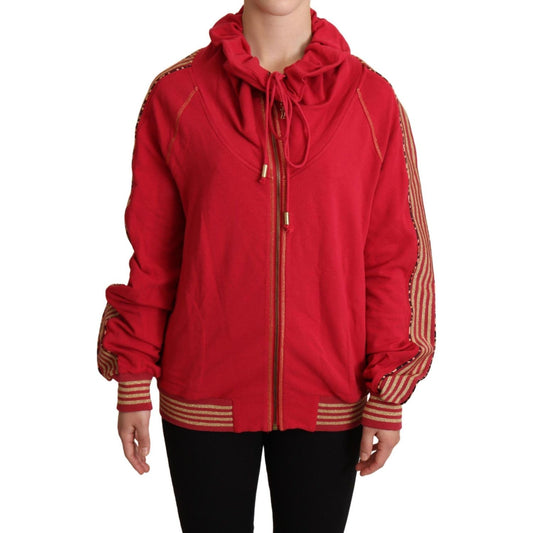 John Galliano Radiant Red Cotton Full Zip Hooded Jacket red-full-zip-jacket-sweatshirt-hooded-sweater