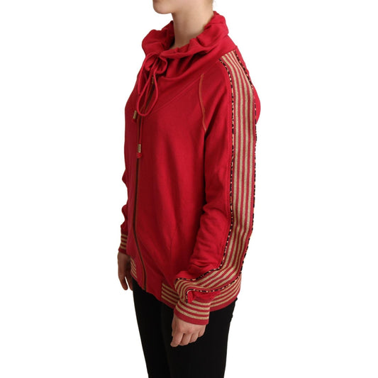 John Galliano Radiant Red Cotton Full Zip Hooded Jacket red-full-zip-jacket-sweatshirt-hooded-sweater