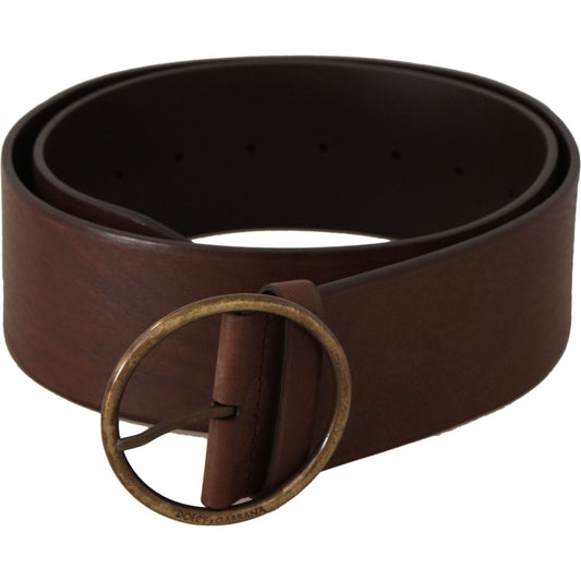Dolce & Gabbana Elegant Brown Leather Belt with Engraved Buckle brown-leather-wide-waist-logo-metal-round-buckle-belt IMG_9742-1-scaled-1e448e1a-fe7.jpg