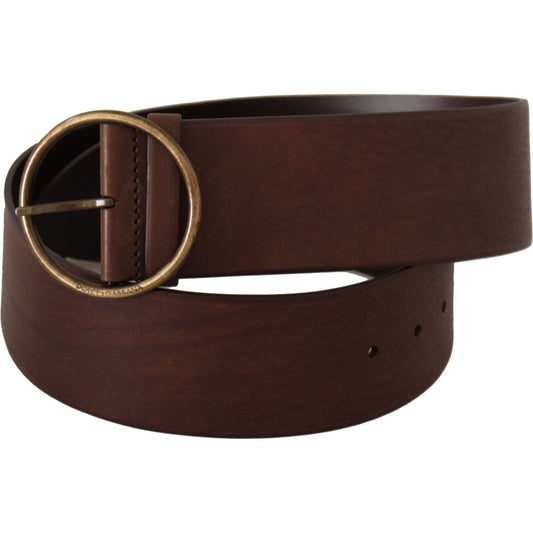 Dolce & Gabbana Elegant Brown Leather Belt with Engraved Buckle brown-leather-wide-waist-logo-metal-round-buckle-belt IMG_9743-2-scaled-94b18640-d8b.jpg