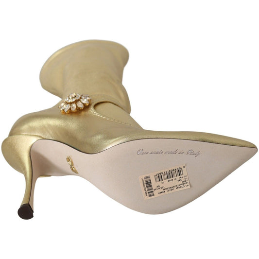Dolce & Gabbana Elegant Gold Ankle Boots Socks with Rhinestones gold-rhinestones-ankle-boots-socks-shoes