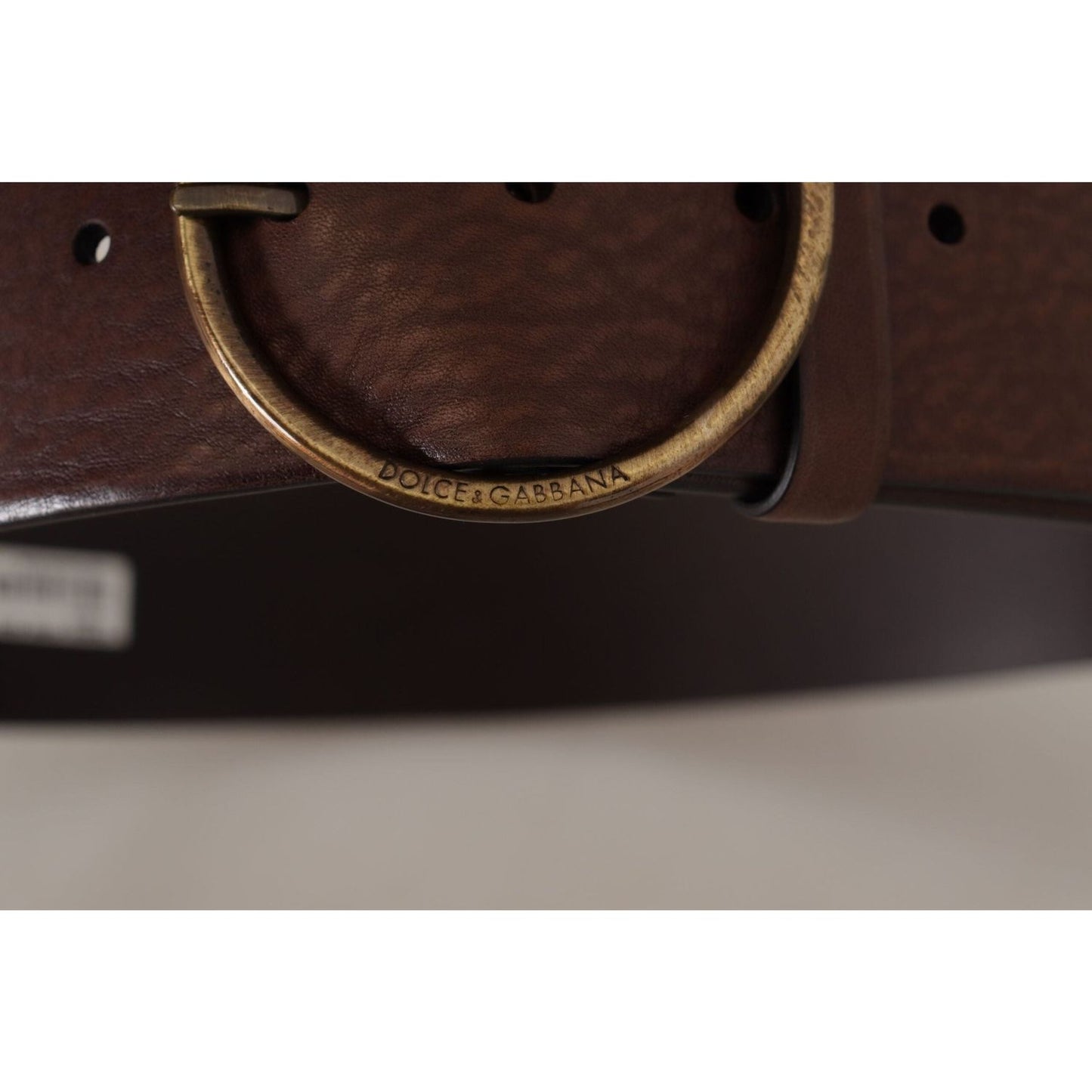 Dolce & Gabbana Elegant Brown Leather Belt with Engraved Buckle brown-leather-wide-waist-logo-metal-round-buckle-belt
