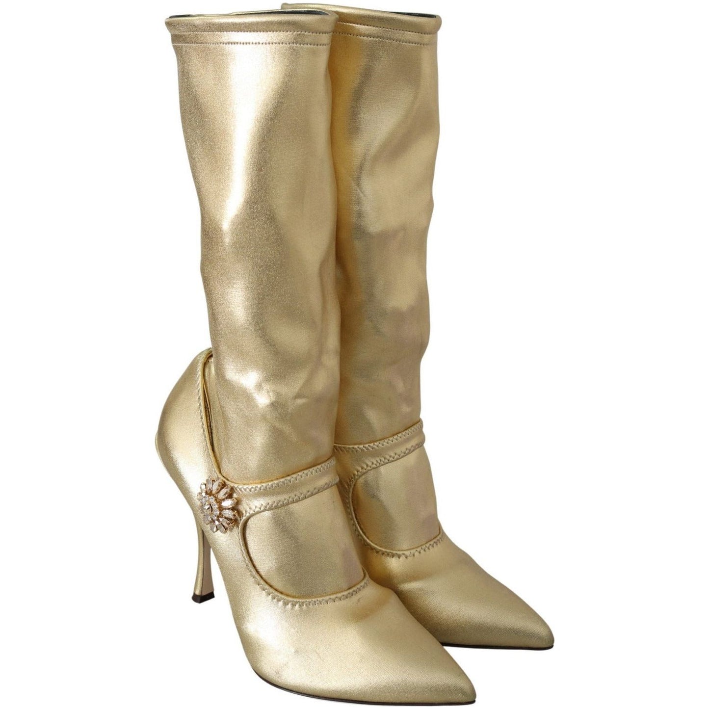 Dolce & Gabbana Elegant Gold Ankle Boots Socks with Rhinestones gold-rhinestones-ankle-boots-socks-shoes