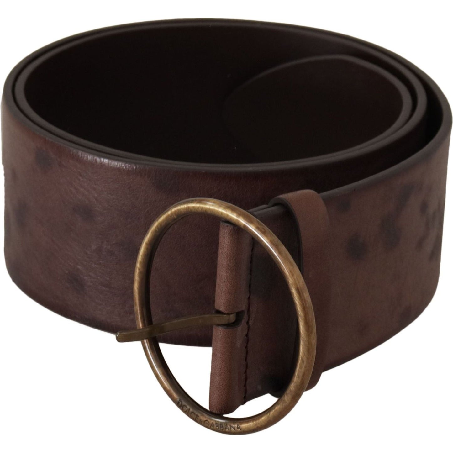 Dolce & Gabbana Elegant Dark Brown Leather Belt with Logo Buckle dark-brown-wide-calf-leather-logo-round-buckle-belt