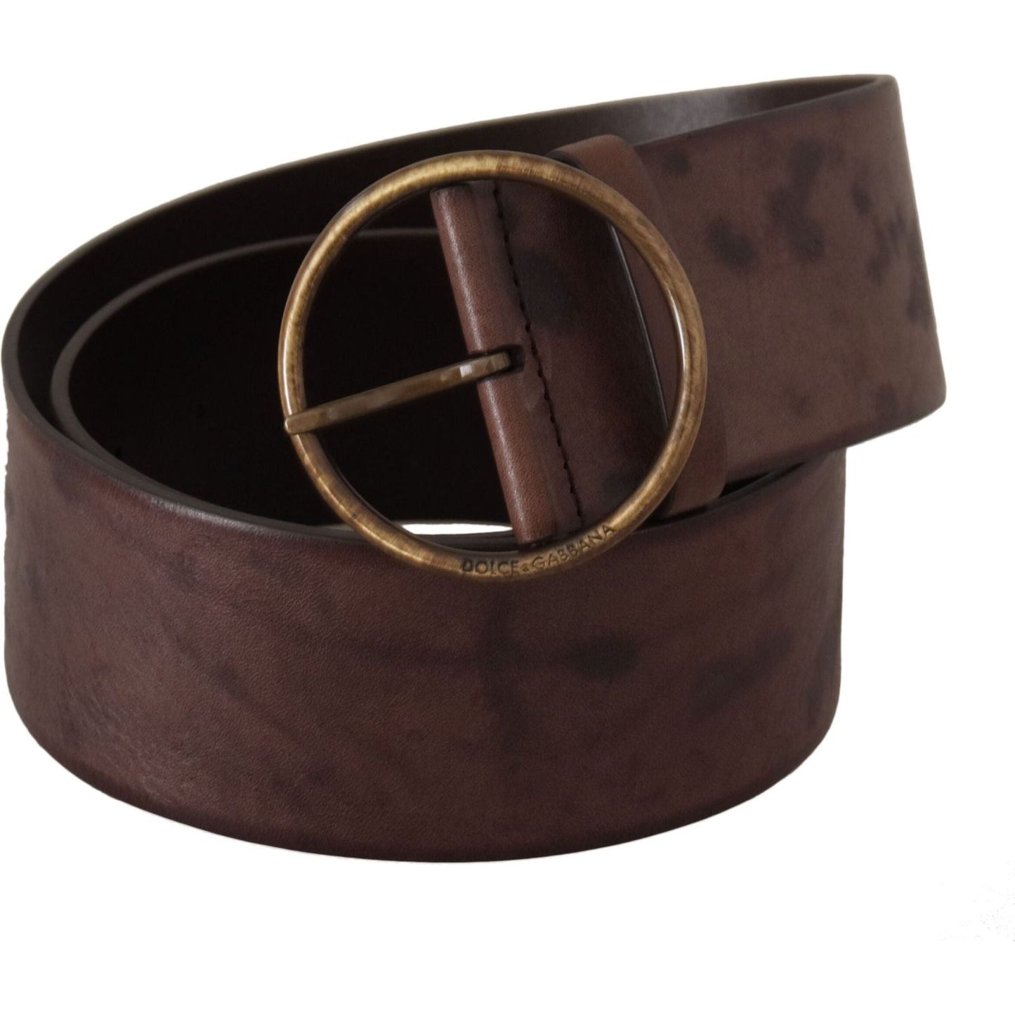 Dolce & Gabbana Elegant Dark Brown Leather Belt with Logo Buckle dark-brown-wide-calf-leather-logo-round-buckle-belt