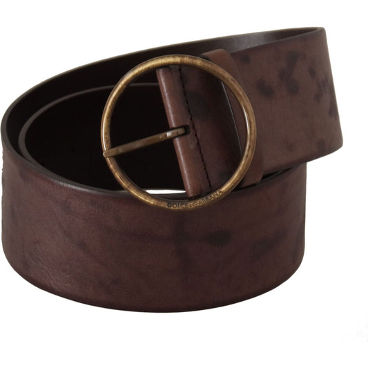 Dolce & Gabbana Elegant Dark Brown Leather Belt with Logo Buckle dark-brown-wide-calf-leather-logo-round-buckle-belt IMG_9749-1-scaled-6c452867-f4c.jpg