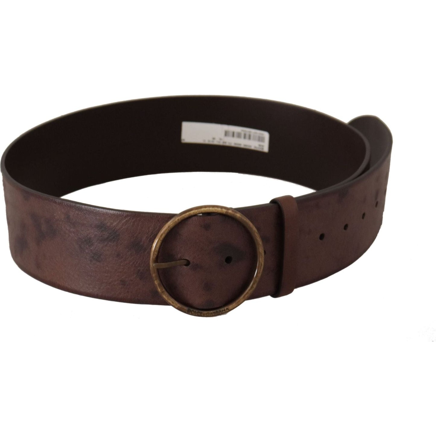 Dolce & Gabbana Elegant Dark Brown Leather Belt with Logo Buckle dark-brown-wide-calf-leather-logo-round-buckle-belt IMG_9750-1-scaled-8a2d38a2-491.jpg
