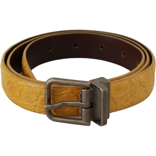 Dolce & Gabbana Exotic Yellow Animal Pattern Leather Belt Belt yellow-exotic-skin-leather-grey-buckle-belt
