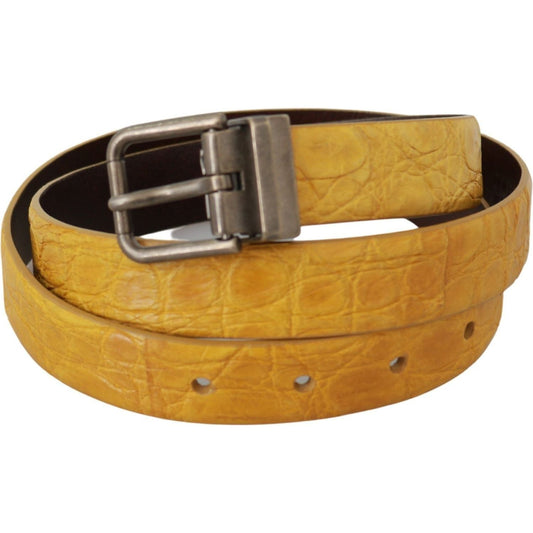 Dolce & Gabbana Exotic Yellow Animal Pattern Leather Belt yellow-exotic-skin-leather-grey-buckle-belt Belt IMG_9752-cf647312-3c4.jpg