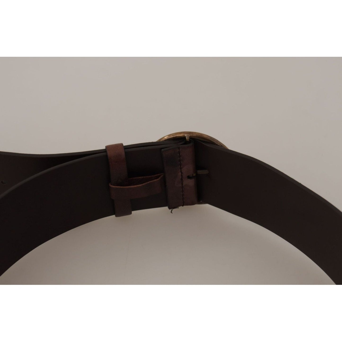 Dolce & Gabbana Elegant Dark Brown Leather Belt with Logo Buckle dark-brown-wide-calf-leather-logo-round-buckle-belt IMG_9753-1-scaled-4b37cbd5-827.jpg