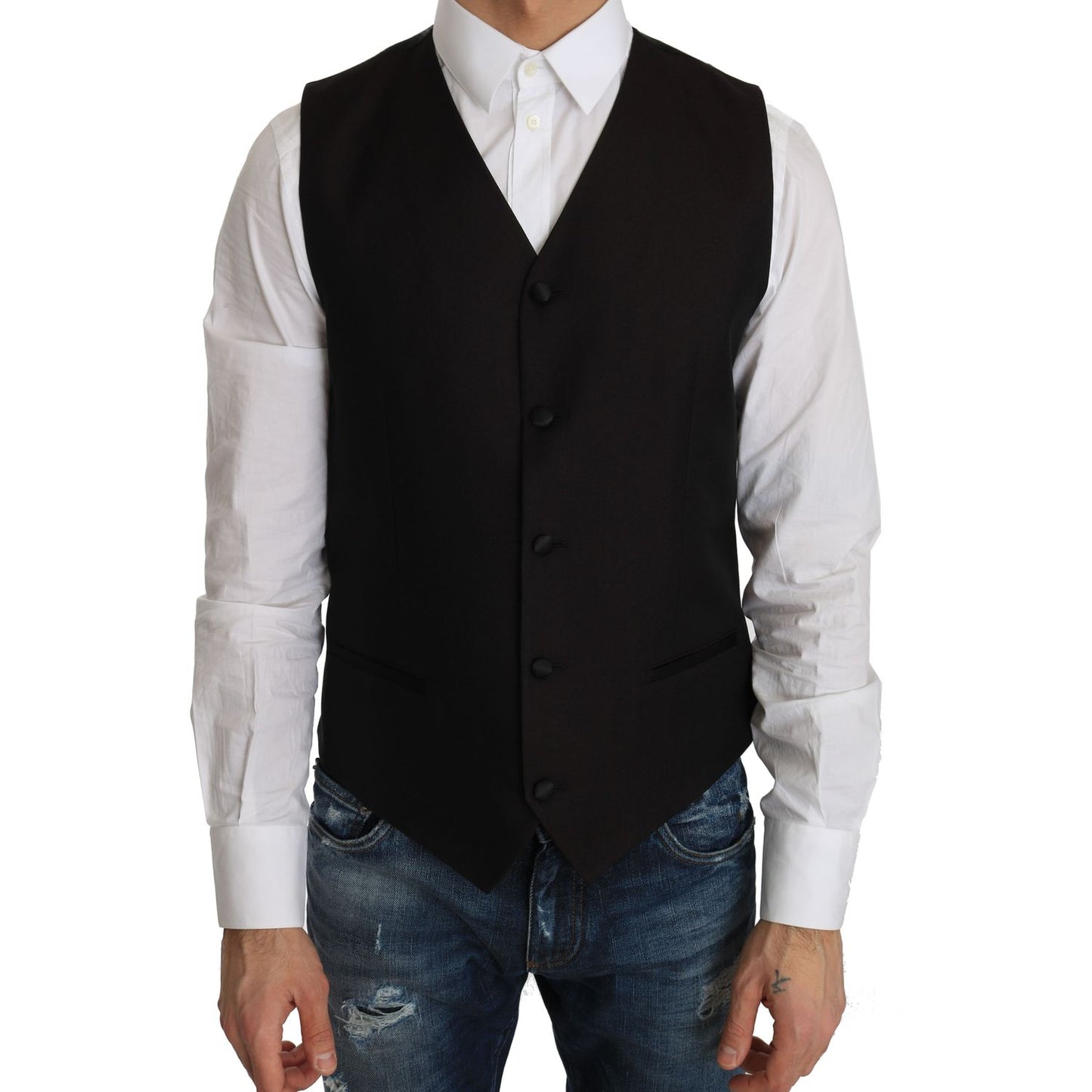 Dolce & Gabbana Elegant Black Silk Blend Formal Vest black-silk-dress-waistcoat IMG_9756.jpg