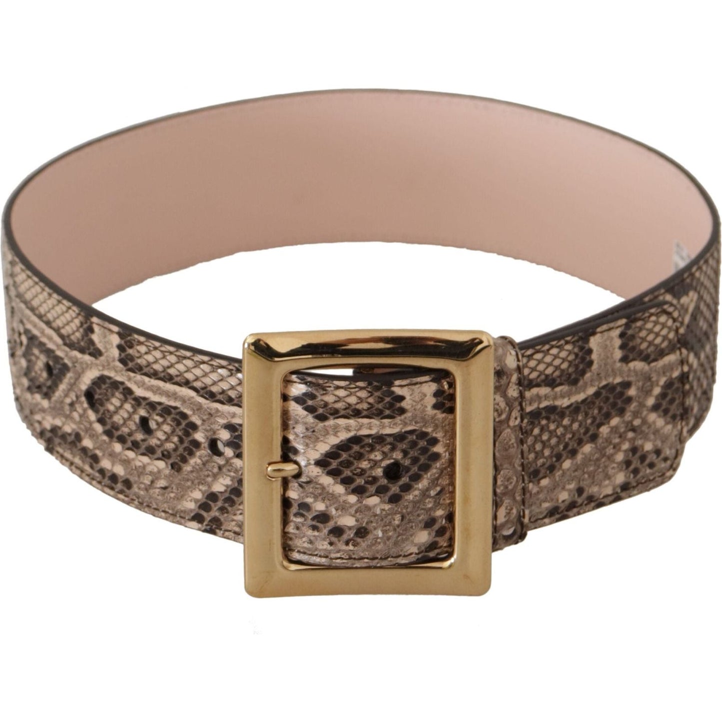 Dolce & Gabbana Elegant Leather Belt with Logo Buckle beige-exotic-leather-wide-gold-metal-buckle-belt