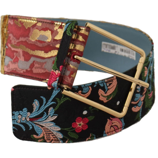Dolce & Gabbana Multicolor Canvas Leather Statement Belt multicolor-embroidered-leather-gold-metal-buckle-belt
