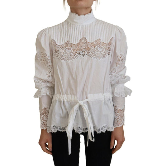Dolce & GabbanaElegant White Lace Trim Cotton BlouseMcRichard Designer Brands£1009.00