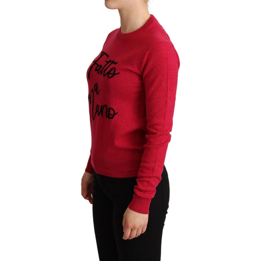 Dolce & Gabbana Chic Pink Cashmere Blend Crewneck Pullover pink-embroidered-cashmere-wool-pullover-sweater