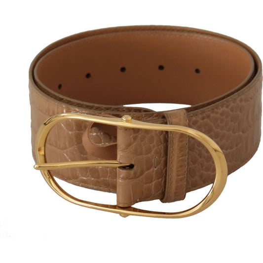 Dolce & Gabbana Elegant Beige Leather Belt with Engraved Buckle brown-beige-leather-gold-metal-oval-buckle-belt