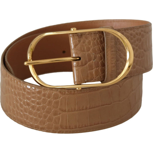 Dolce & Gabbana Elegant Beige Leather Belt with Engraved Buckle brown-beige-leather-gold-metal-oval-buckle-belt IMG_9774-scaled-34a71eac-49f.jpg