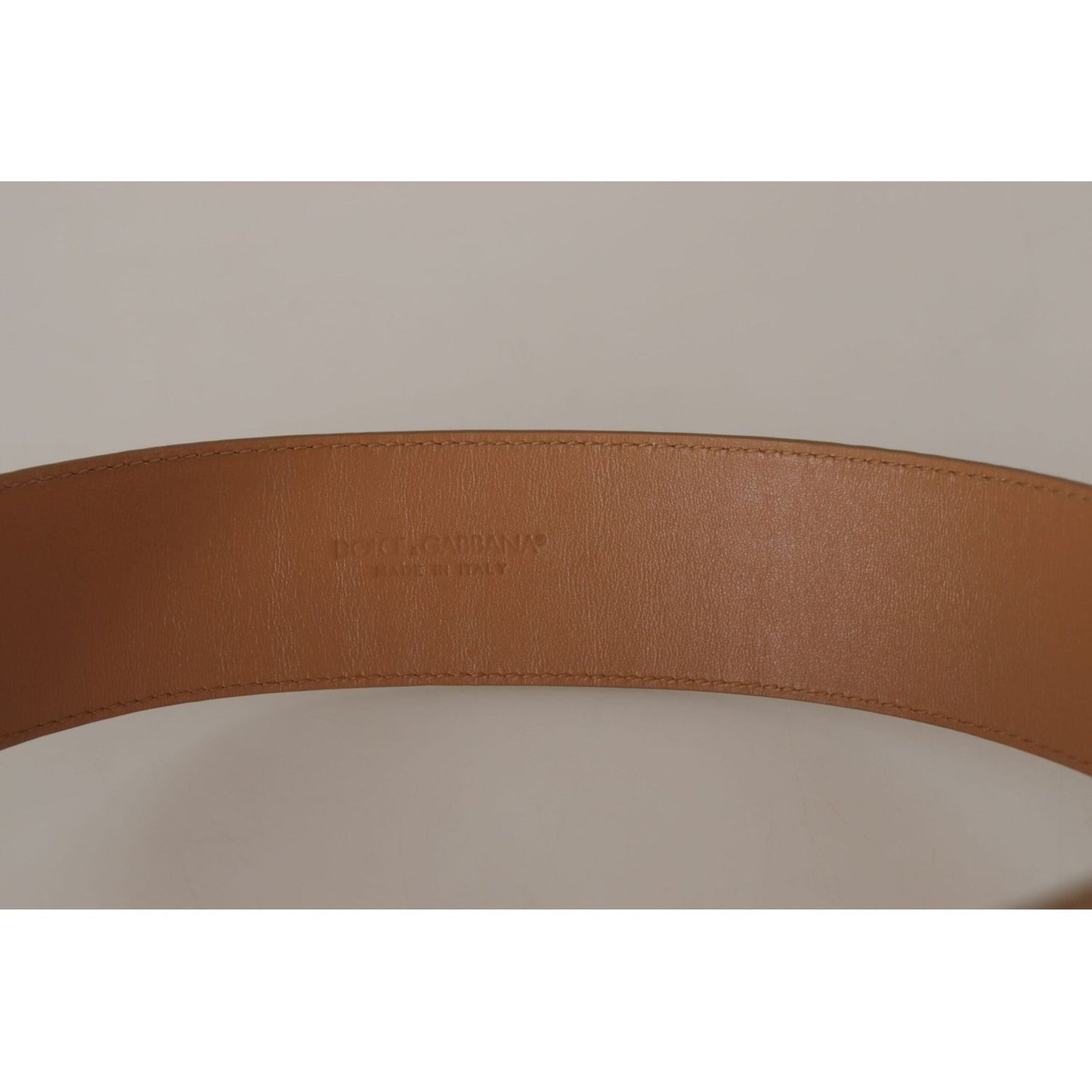 Dolce & Gabbana Elegant Beige Leather Belt with Engraved Buckle brown-beige-leather-gold-metal-oval-buckle-belt IMG_9776-1-scaled-bff5eef6-3fe.jpg