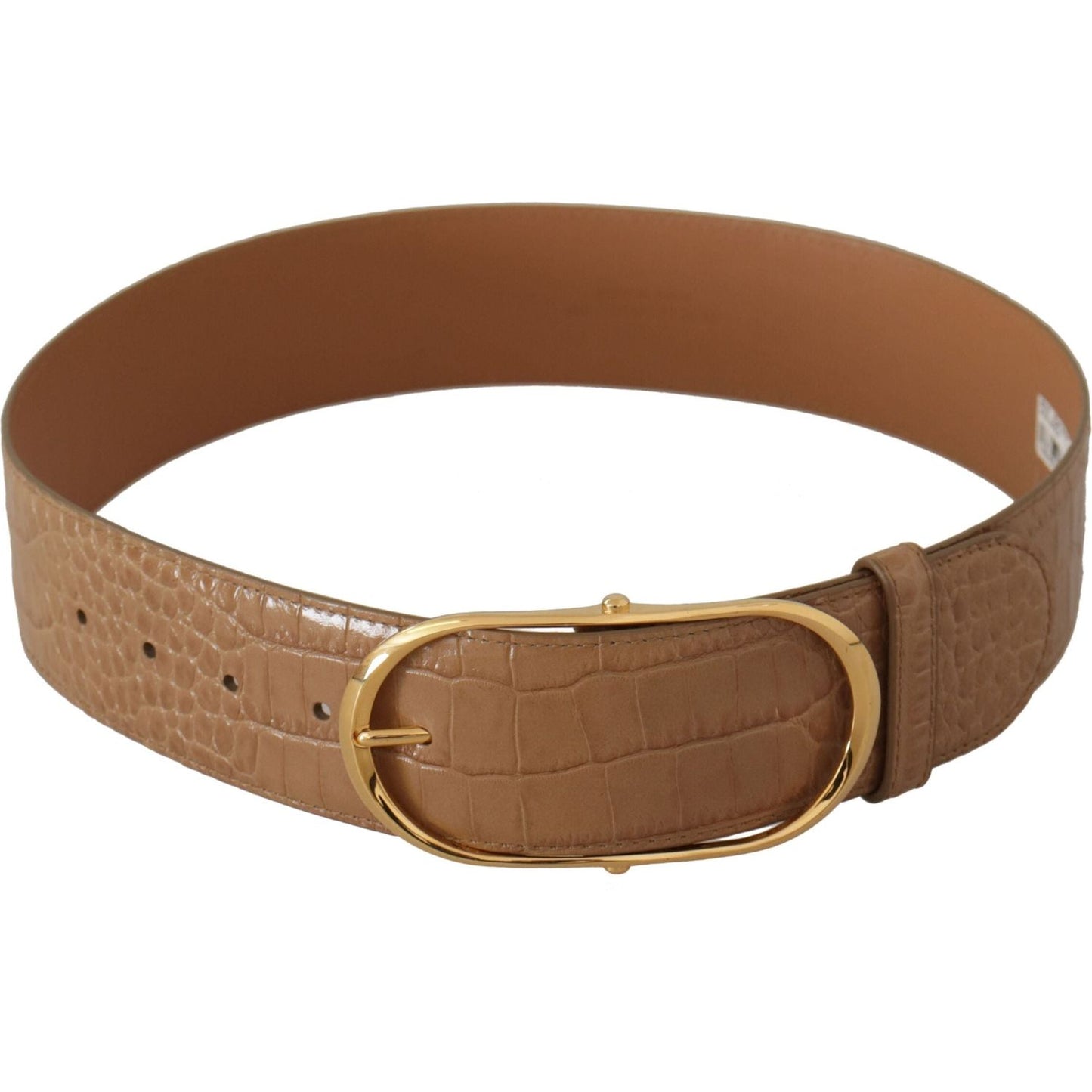 Dolce & Gabbana Elegant Beige Leather Belt with Engraved Buckle brown-beige-leather-gold-metal-oval-buckle-belt