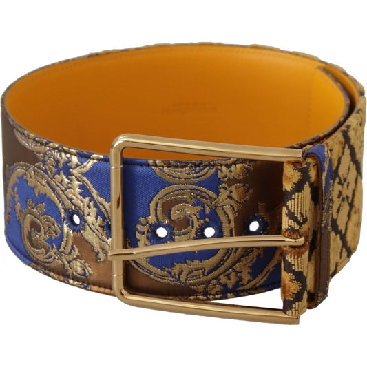 Dolce & Gabbana Elegant Blue Leather Belt with Metal Buckle blue-floral-patchwork-leather-wide-waist-buckle-belt