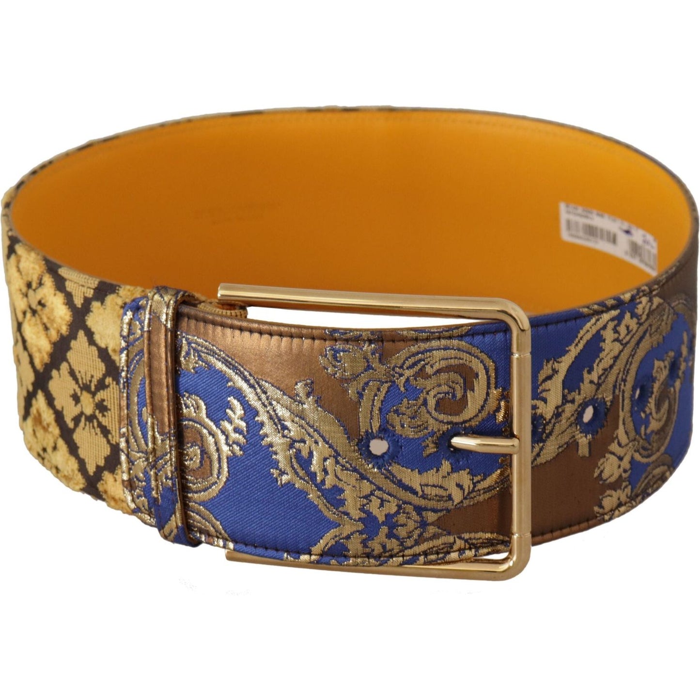 Dolce & Gabbana Elegant Blue Leather Belt with Metal Buckle blue-floral-patchwork-leather-wide-waist-buckle-belt