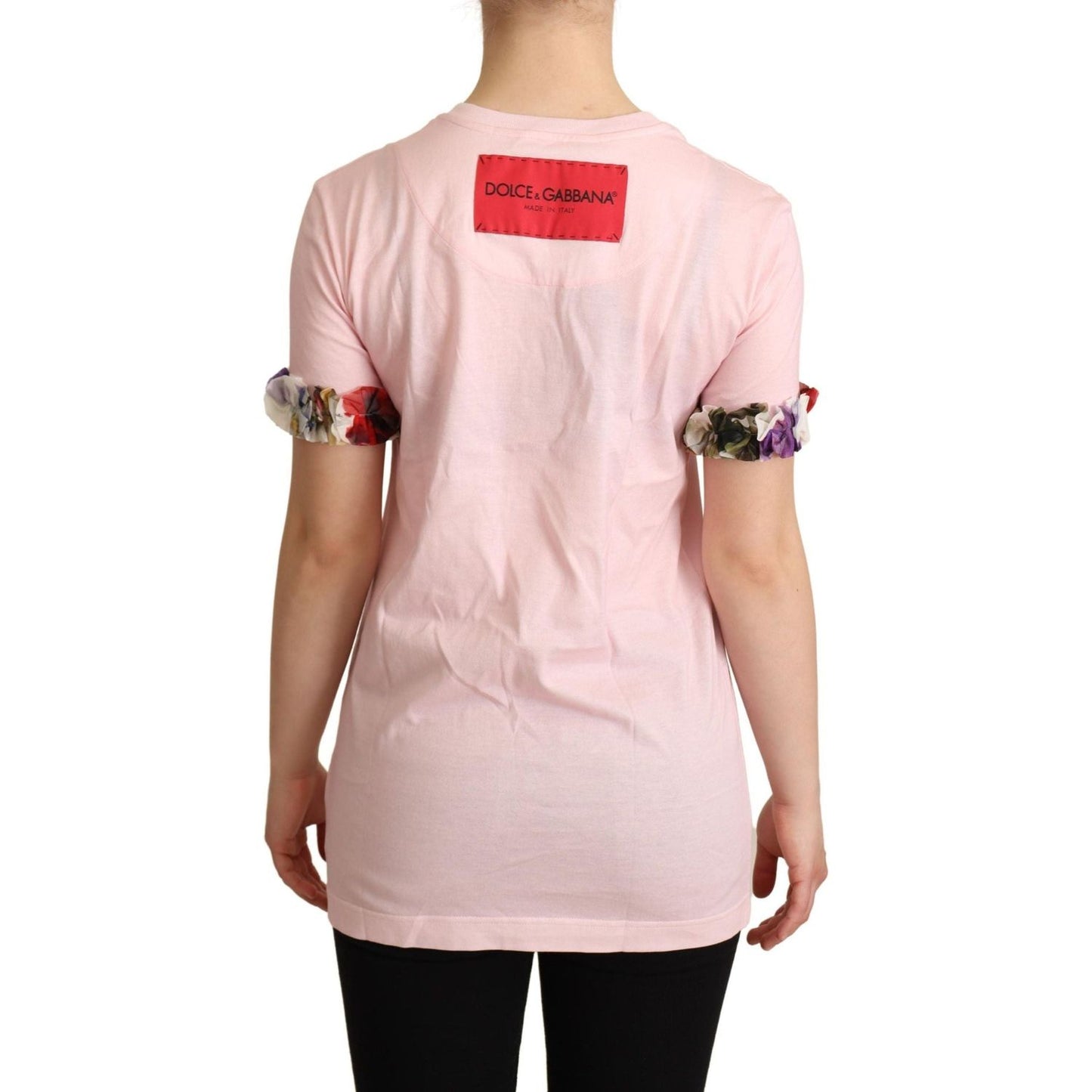 Dolce & Gabbana Elegant Floral Rose Applique T-Shirt WOMAN T-SHIRTS pink-cotton-floral-roses-crewneck-t-shirt IMG_9786-scaled-f8a2f3ed-a3e.jpg