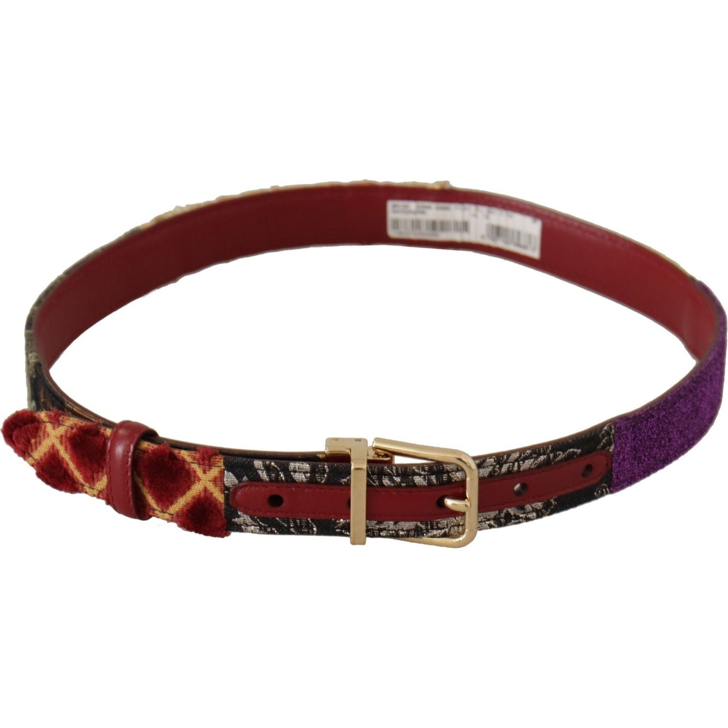 Dolce & Gabbana Multicolor Canvas Leather Belt with Engraved Buckle multicolor-patchwork-leather-gold-metal-buckle-belt