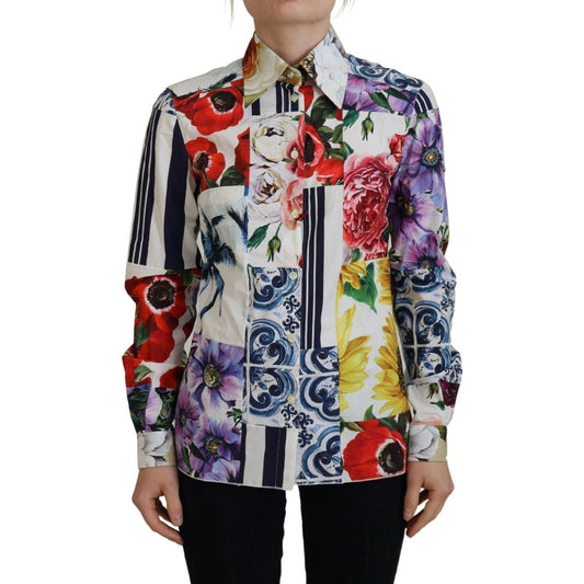 Dolce & Gabbana Elegant Floral Cotton Long Sleeve Top multicolor-floral-cotton-collared-blouse-top