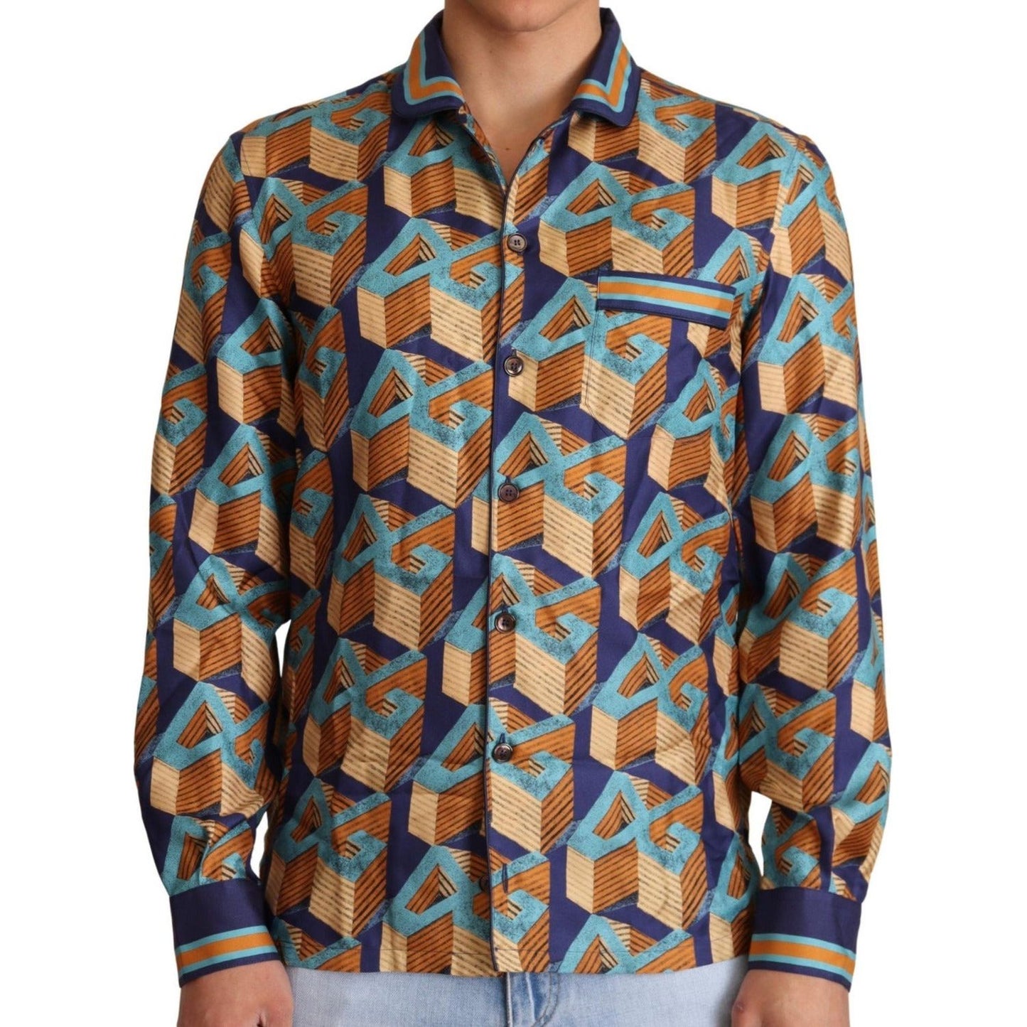Dolce & Gabbana Elegant Silk Casual Shirt with DG Logo multicolor-dg-logo-silk-mens-top-shirt