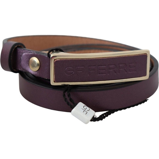 GF Ferre Elegant Maroon Leather Belt with Gold-Tone Buckle gold-logo-buckle-waist-leather-skinny-belt Belt IMG_9792-6e0af830-19e.jpg