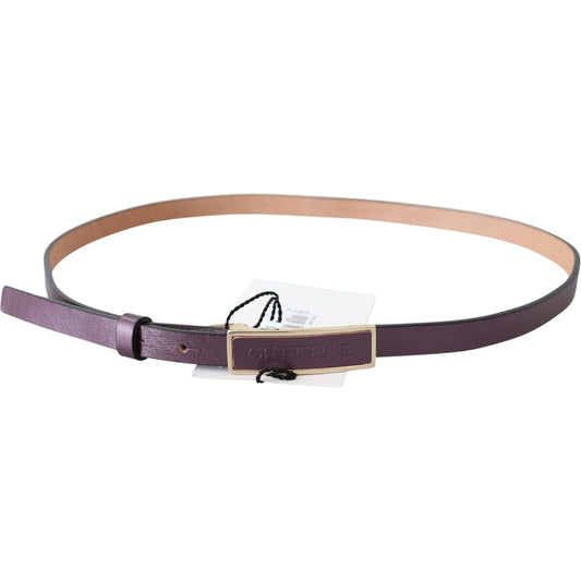 GF Ferre Elegant Maroon Leather Belt with Gold-Tone Buckle gold-logo-buckle-waist-leather-skinny-belt Belt