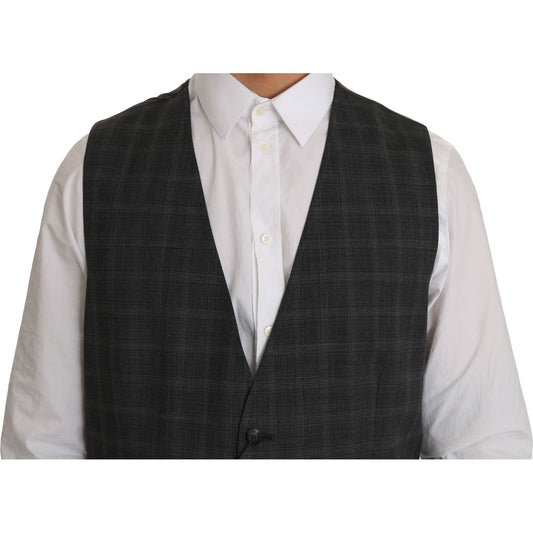 Dolce & Gabbana Elegant Checkered Wool Vest for the Urbane Man gray-wool-staff-checkered-stretch-vest