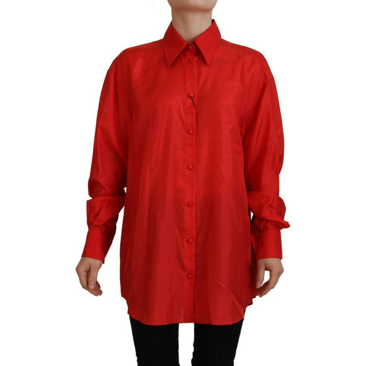 Dolce & Gabbana Elegant Silk Collared Long Sleeve Polo Top red-silk-collared-long-sleeves-dress-shirt-top IMG_9800-scaled-d0069264-37b.jpg