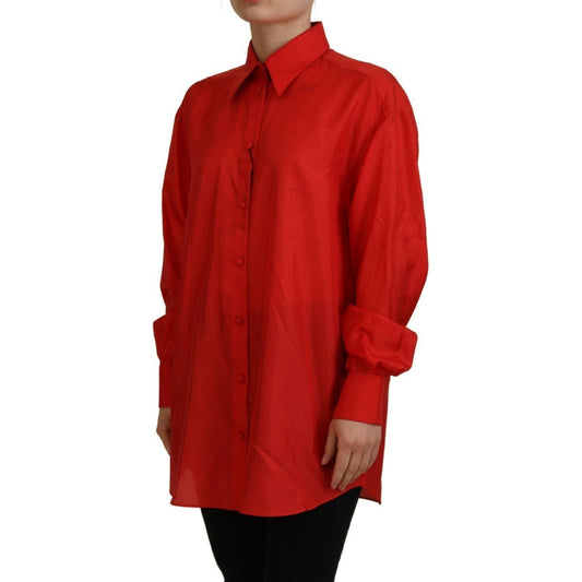 Dolce & Gabbana Elegant Silk Collared Long Sleeve Polo Top red-silk-collared-long-sleeves-dress-shirt-top