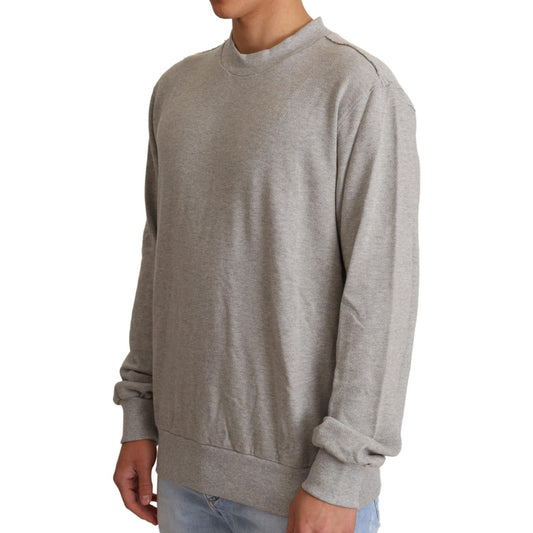 Dolce & Gabbana Sophisticated Gray Crewneck Sweater MAN SWEATERS gray-cotton-crewneck-pullover-sweater-1