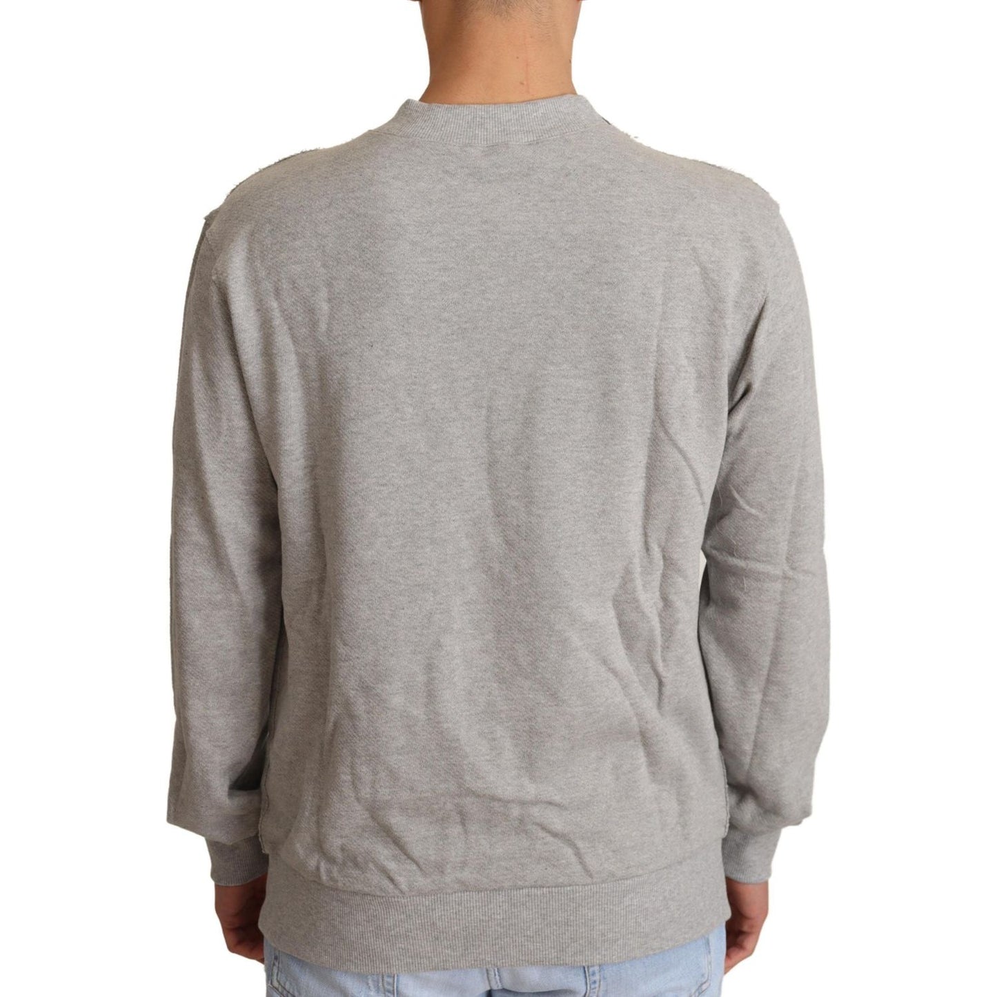 Dolce & Gabbana Sophisticated Gray Crewneck Sweater MAN SWEATERS gray-cotton-crewneck-pullover-sweater-1