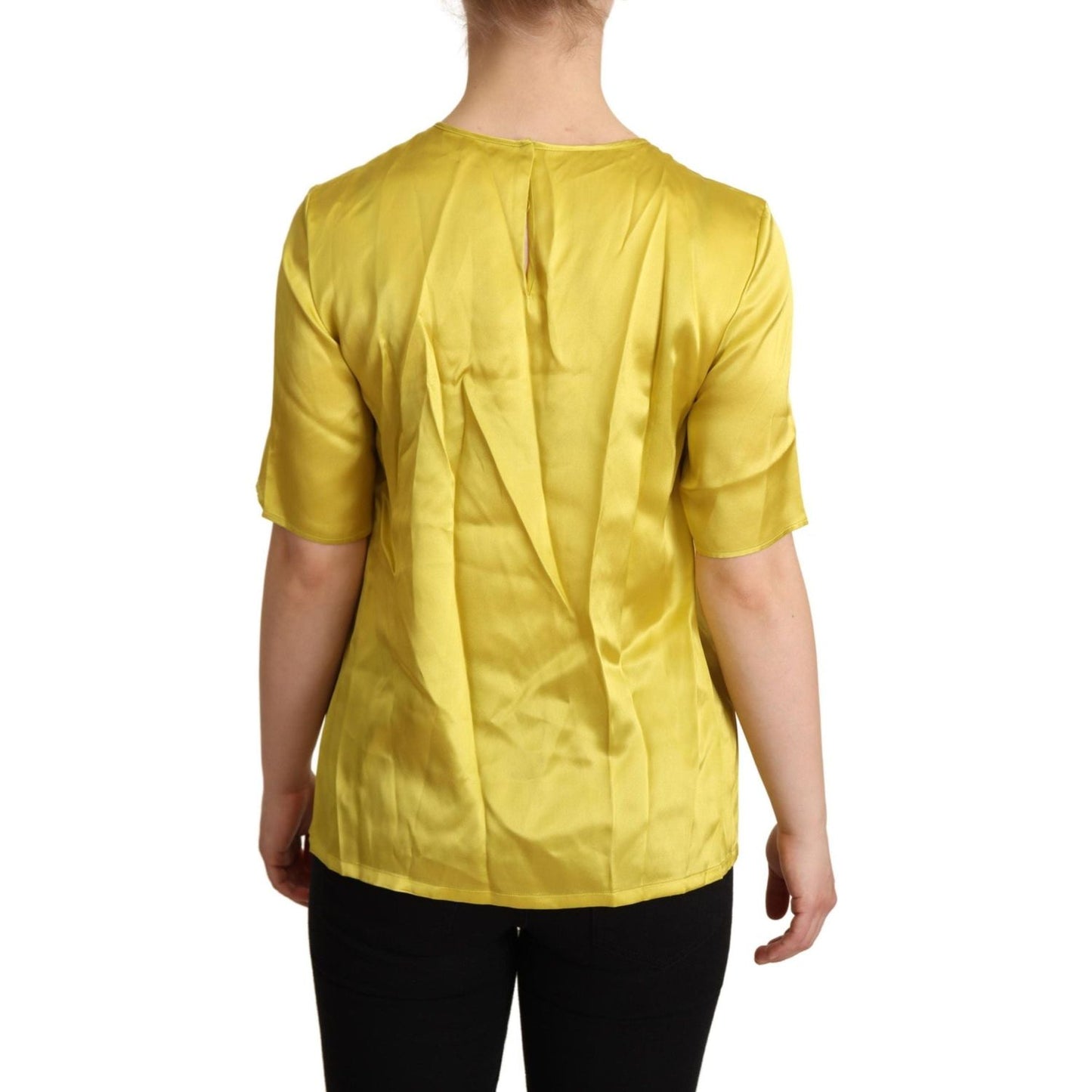 Dolce & Gabbana Elegant Silk Short Sleeve Blouse Top - Yellow yellow-silk-short-sleeve-blouse-t-shirt