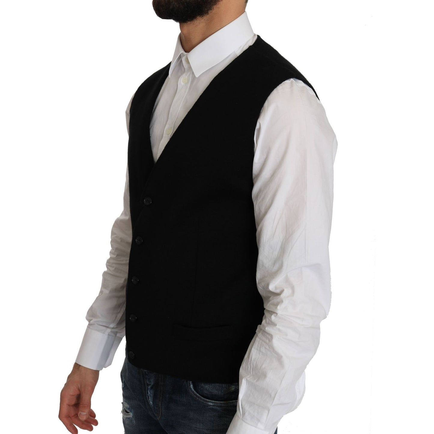 Dolce & Gabbana Sleek Black Cotton Formal Vest black-cotton-dress-woven-waistcoat