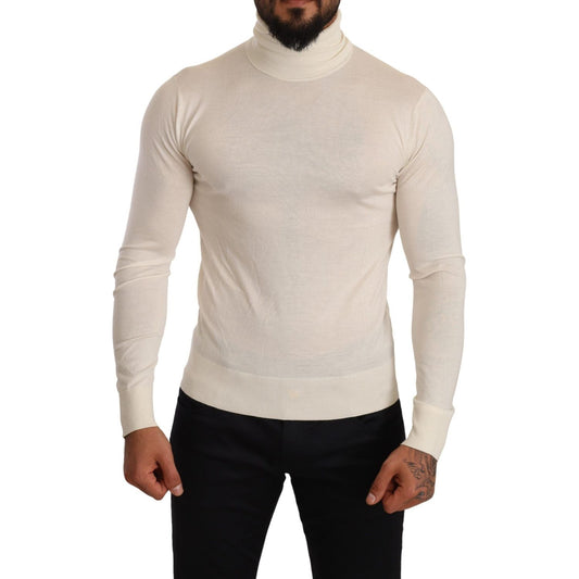 Dolce & Gabbana Ivory Cashmere-Silk Blend Turtleneck Sweater cream-cashmere-turtleneck-pullover-sweater-1