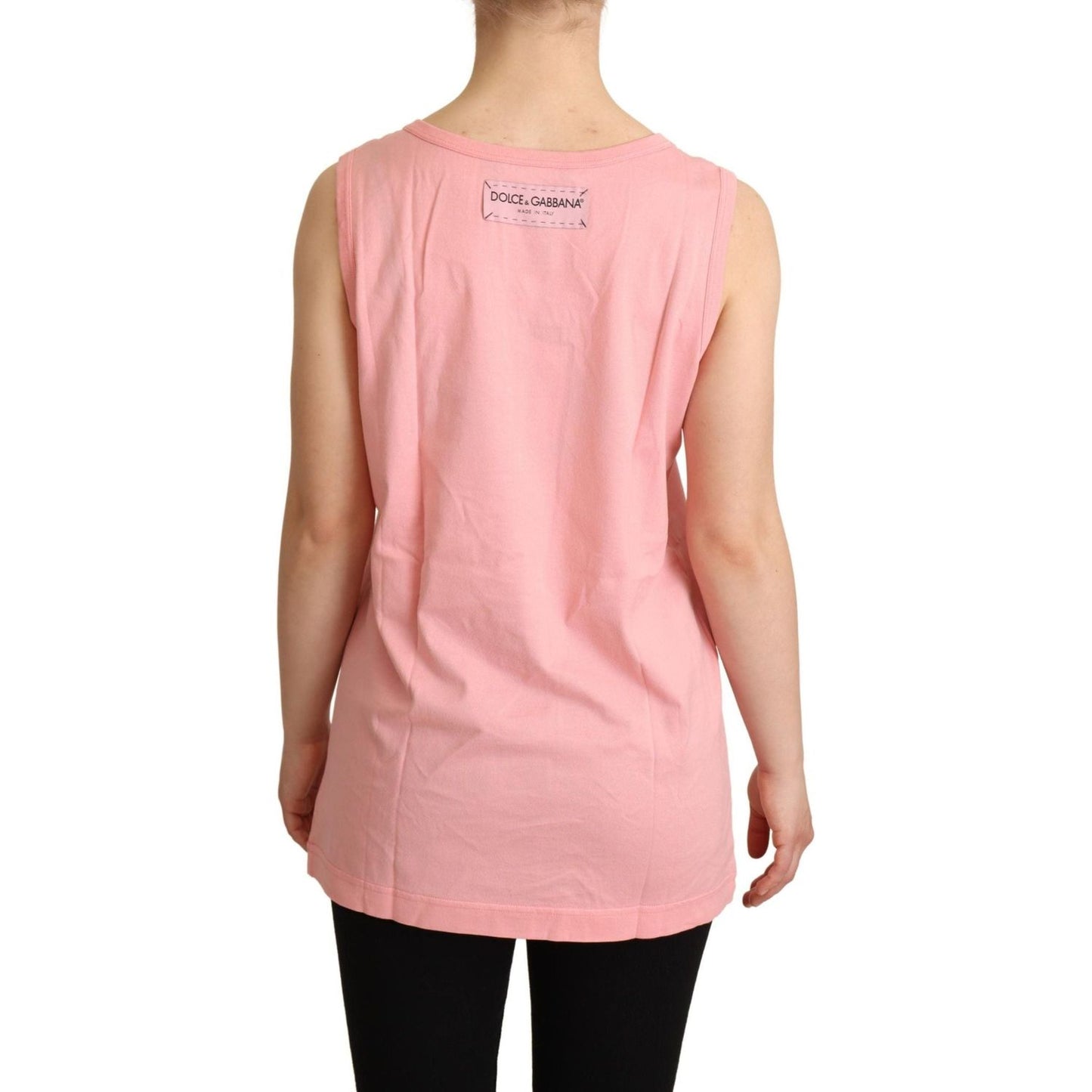 Dolce & Gabbana Chic Pink Motive Print Crewneck Tee WOMAN T-SHIRTS pink-all-the-lovers-tank-top-t-shirt