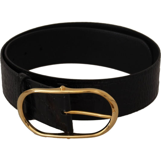 Dolce & Gabbana Chic Black Leather Logo Belt black-embossed-leather-gold-tone-metal-buckle-belt