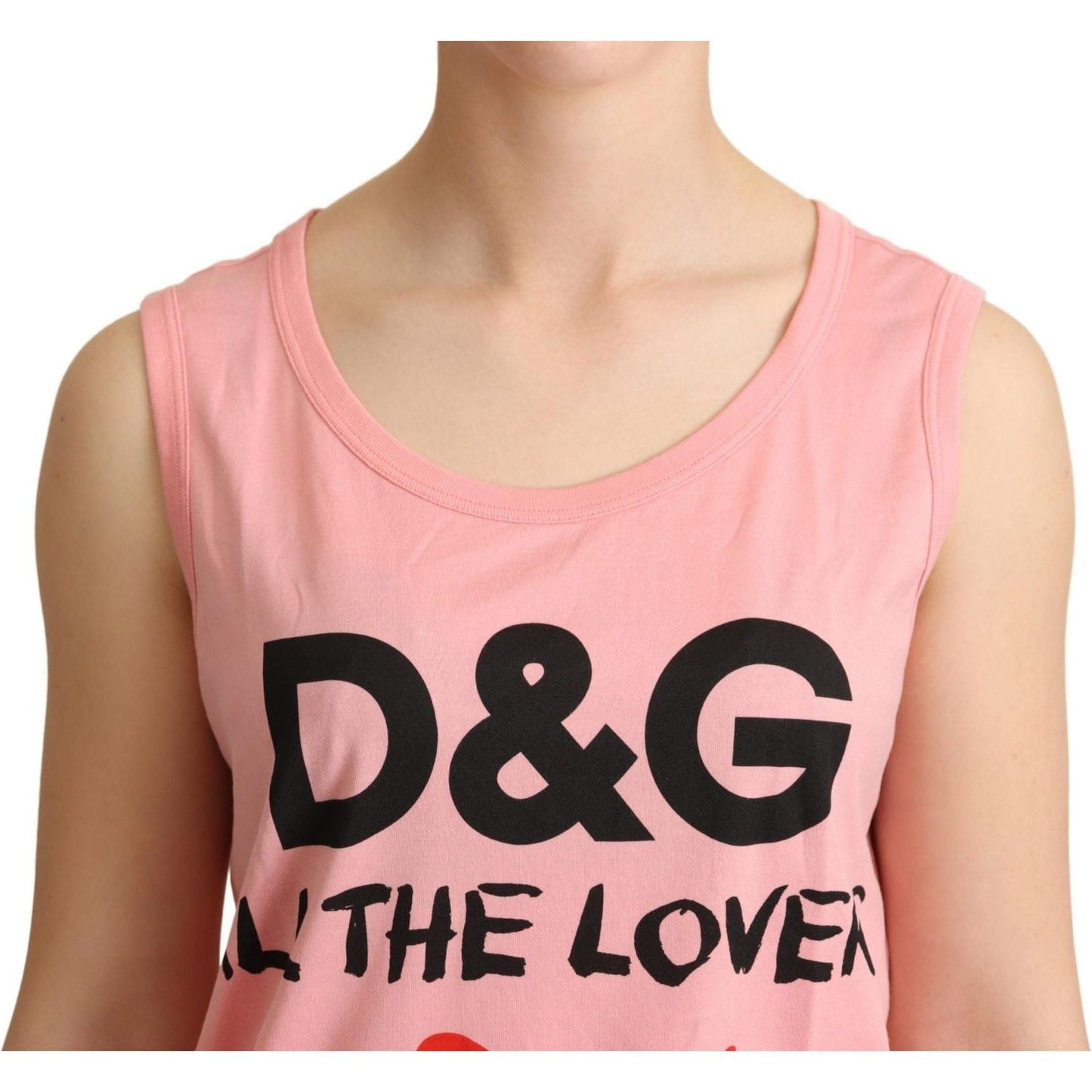 Dolce & Gabbana Chic Pink Motive Print Crewneck Tee WOMAN T-SHIRTS pink-all-the-lovers-tank-top-t-shirt