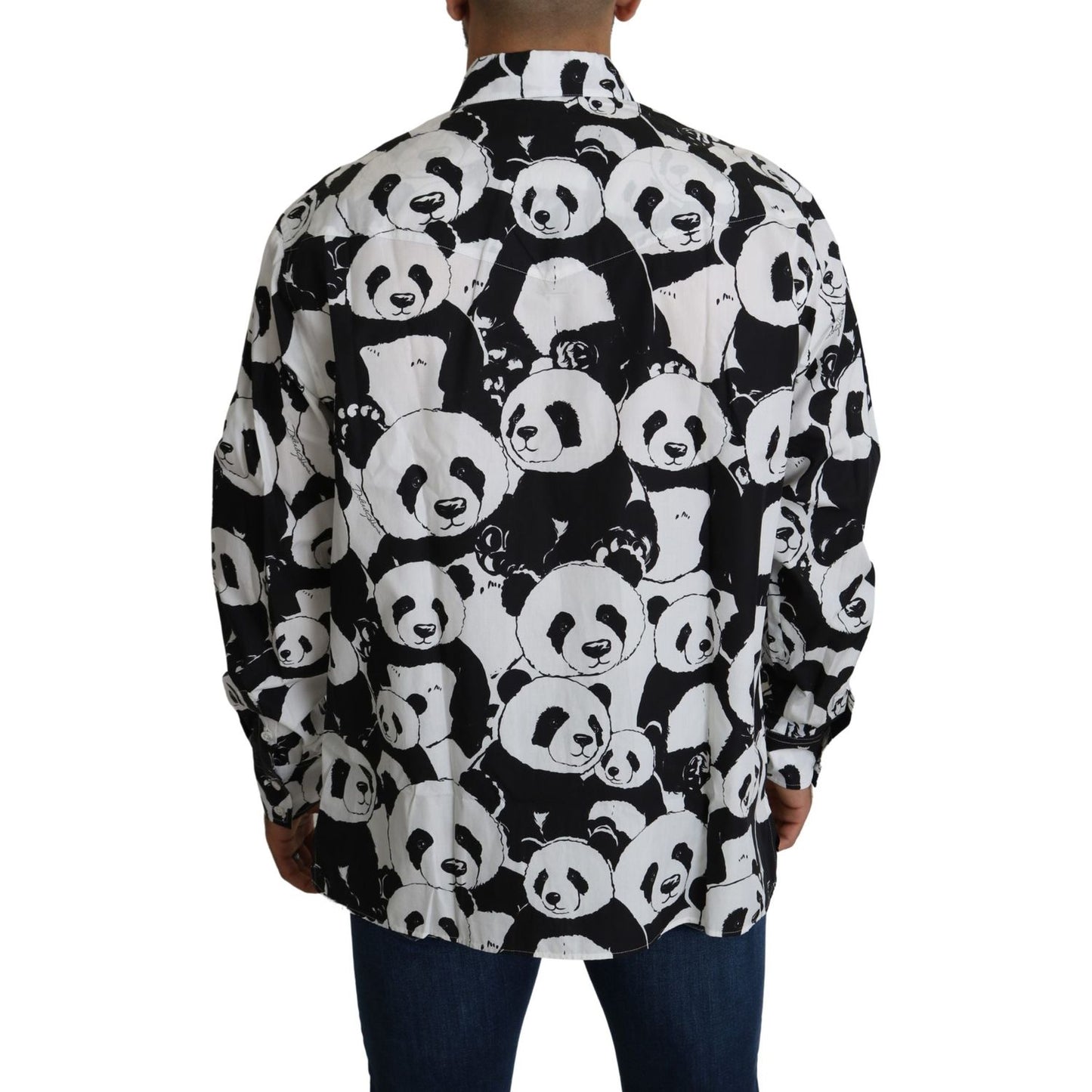 Dolce & Gabbana Panda Print Pure Cotton Shirt - Black White black-panda-mens-casual-100-cotton-shirt