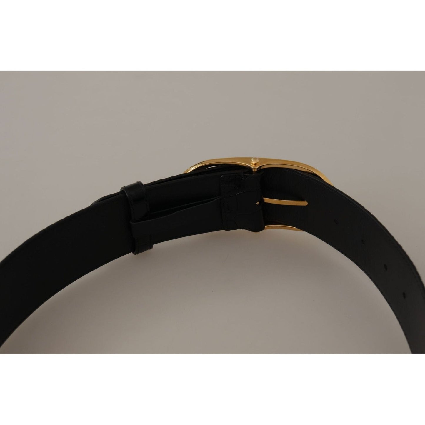 Dolce & Gabbana Chic Black Leather Logo Belt black-embossed-leather-gold-tone-metal-buckle-belt