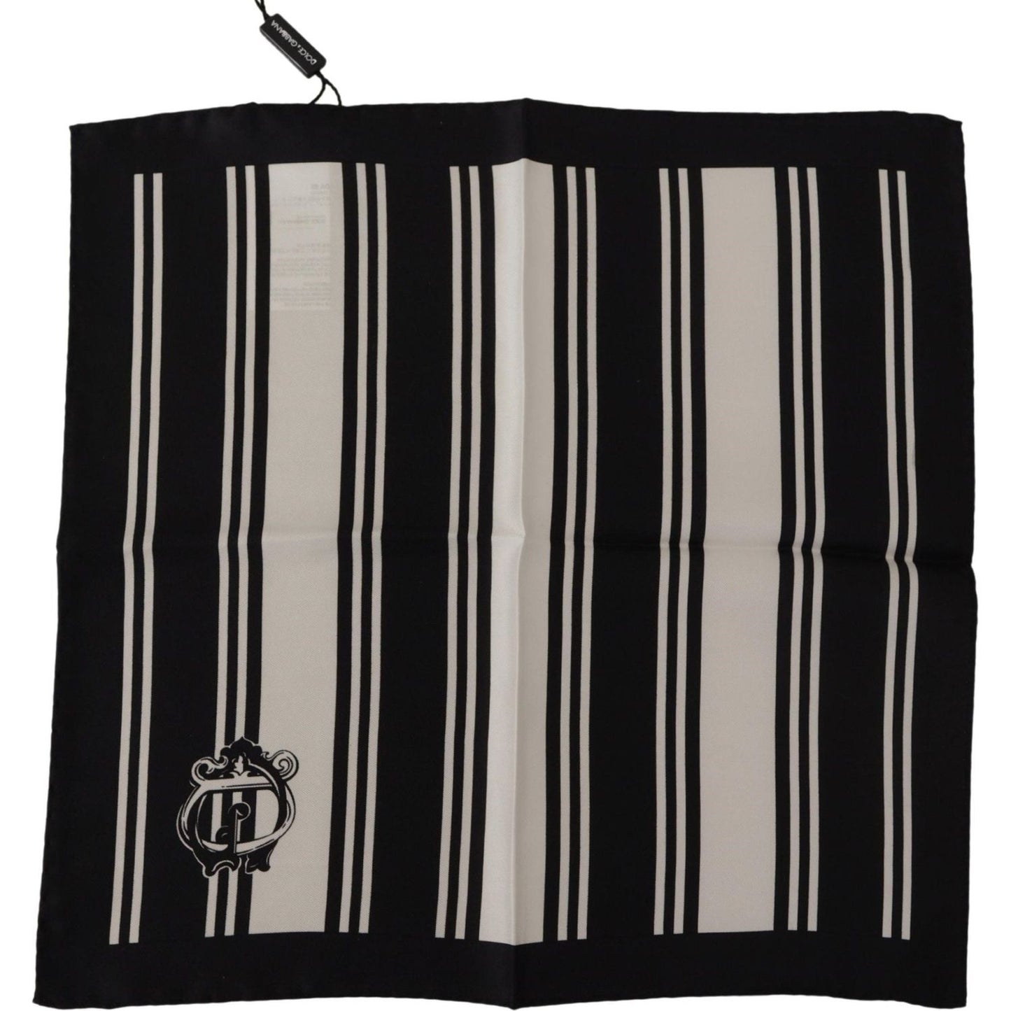 Dolce & Gabbana Elegant Silk Men's Square Scarf black-silk-striped-dg-logo-print-square-handkerchief-scarf