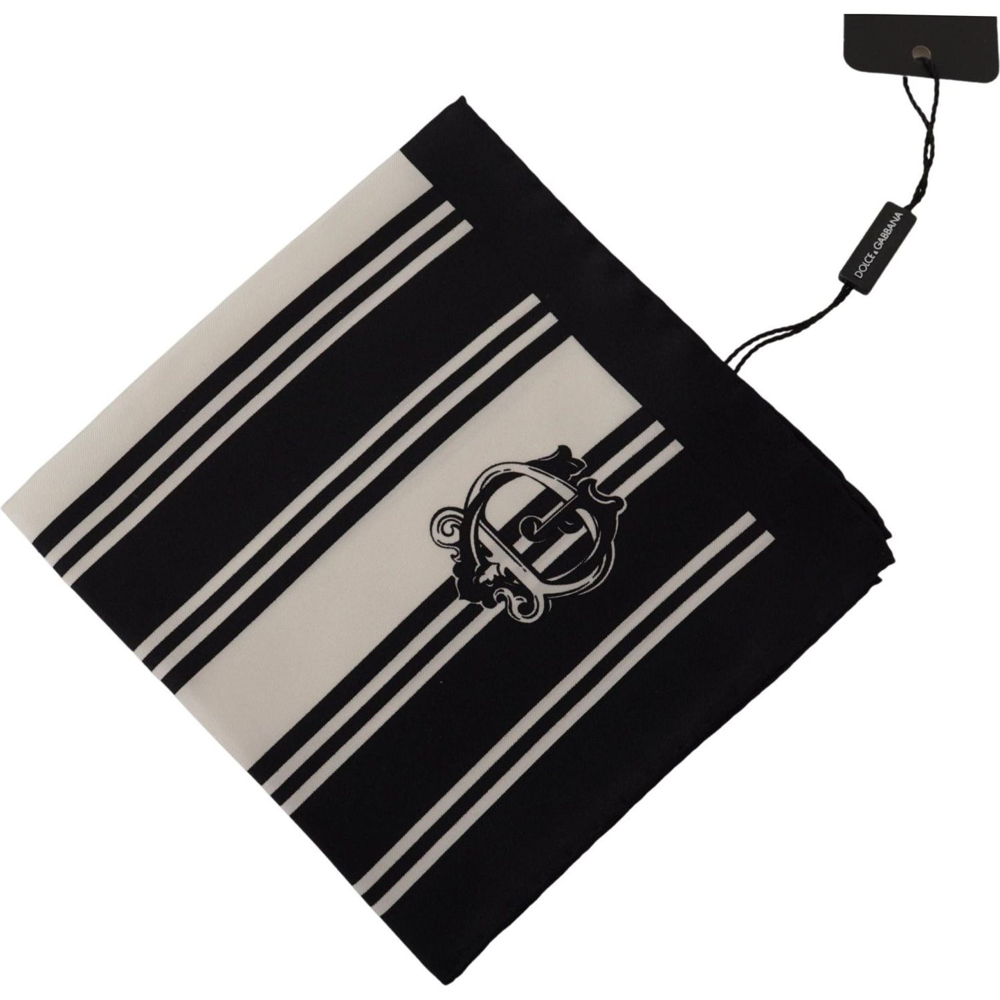 Dolce & Gabbana Elegant Silk Men's Square Scarf black-silk-striped-dg-logo-print-square-handkerchief-scarf