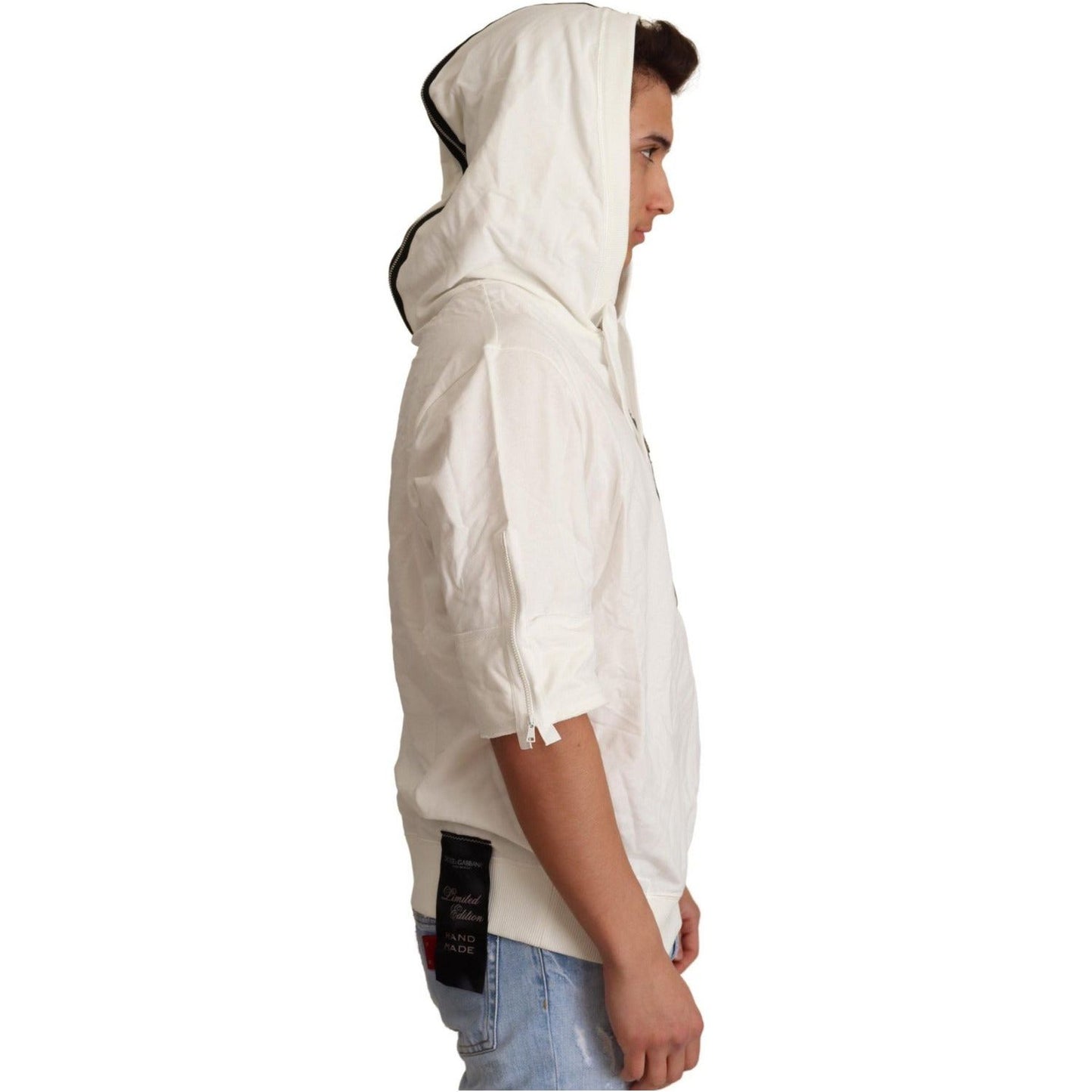 Dolce & Gabbana Exquisite Off-White Cotton Hooded Sweater MAN SWEATERS white-hooded-limited-edition-sweater