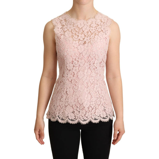 Dolce & Gabbana Elegant Pink Lace Sleeveless Blouse pink-floral-lace-sleeveless-tank-blouse-top