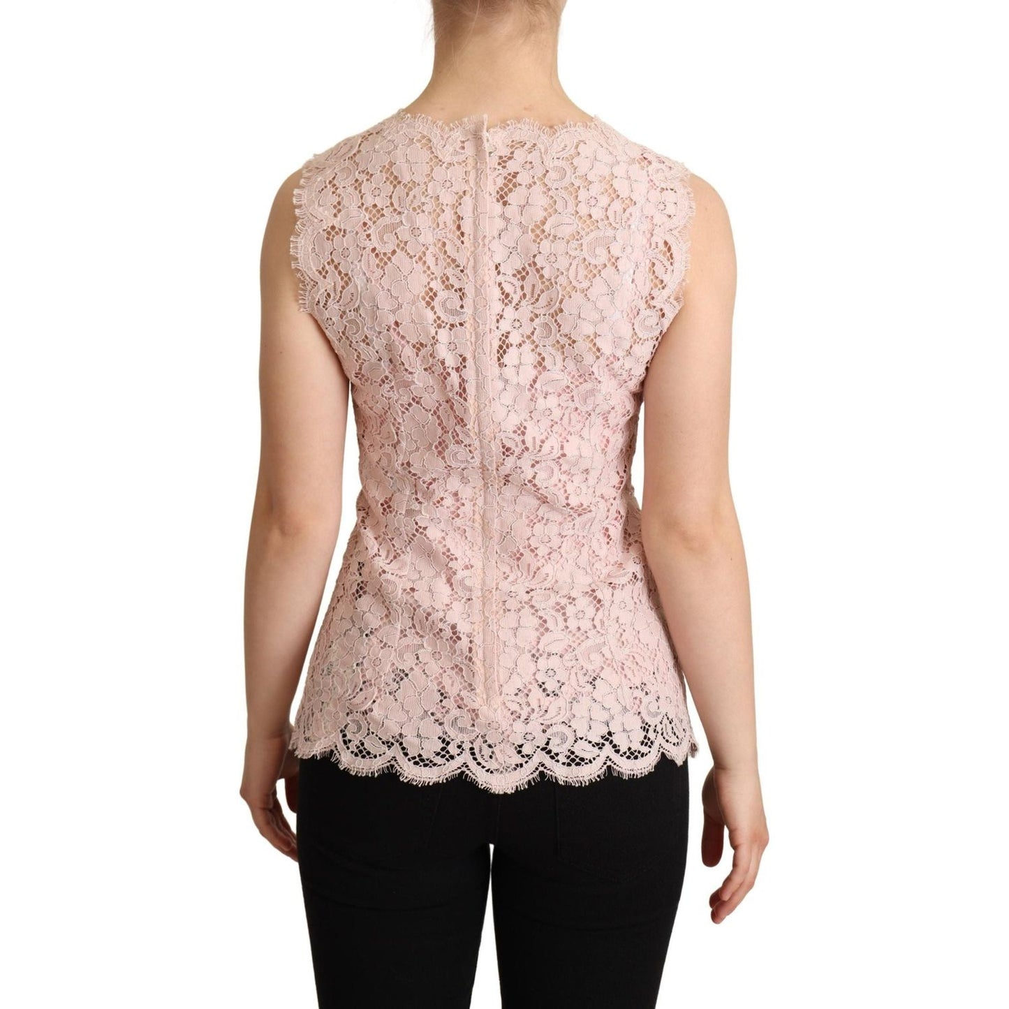 Dolce & Gabbana Elegant Pink Lace Sleeveless Blouse pink-floral-lace-sleeveless-tank-blouse-top